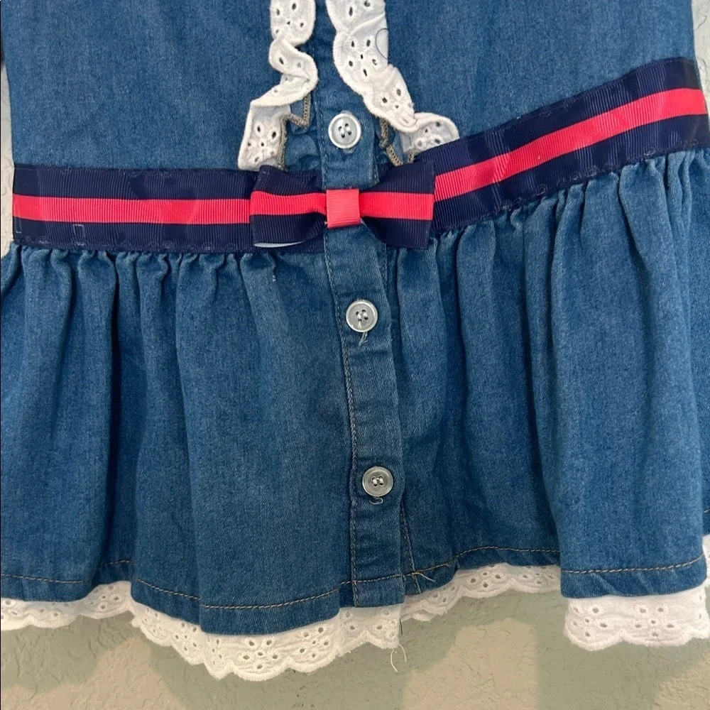 Little Lass Blue Denim Dress with Red Accents